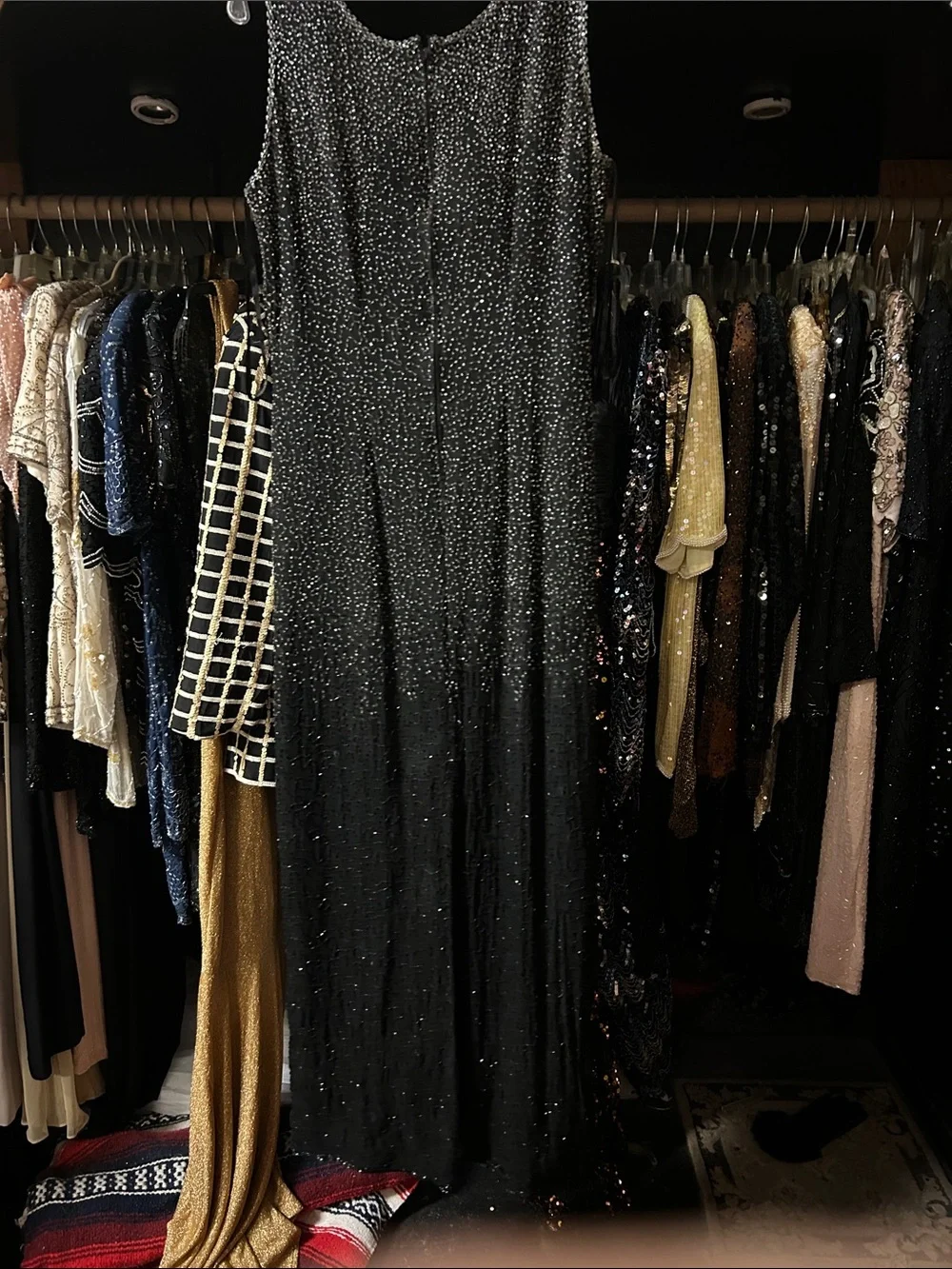 Papell Boutique Black Beaded Maxi Dress with Sheer Midriff - Picture 2 of 3